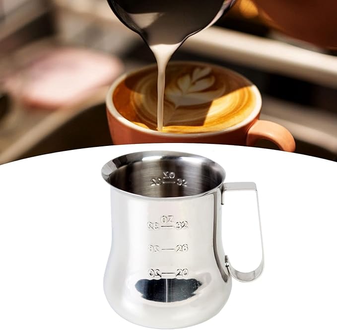 TrueCraftware- 18 oz Stainless Steel Espresso Milk Steaming Pitcher with Measuring Scale- Steaming Pitcher Coffee Bar Cappuccino Barista Tools Milk Jug Steamer Frother Cup