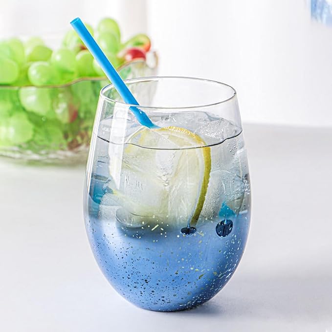 Creative Colored Crystal Glass Red Wine Glasses Set of 2 Champagne Flute - Starry Sky Barware，for Wine and Champagne (6, Egg Cup-Blue Starry Sky)