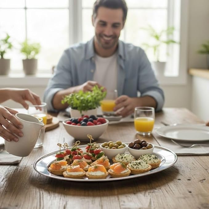 Soro Essentials- 14" Stainless Steel Oval Serving Platter Set of 2- Heavy Weight Serving Tray Party Food Display Tray Ideal for Serving Appetizer Charcuterie Food Snack Dessert Platters Bar Restaurant
