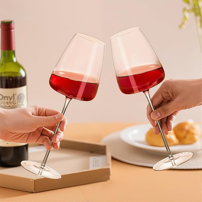 KAMMAK Wine Glasses Set of 2, 18.6 oz Hand Blown Crystal Bordeaux Wine Glasses, Thin Rim & Long Stem, Perfect for Red & White, Daily Use, Wedding or Birthday Gift with Gift Box, ZL-0-02