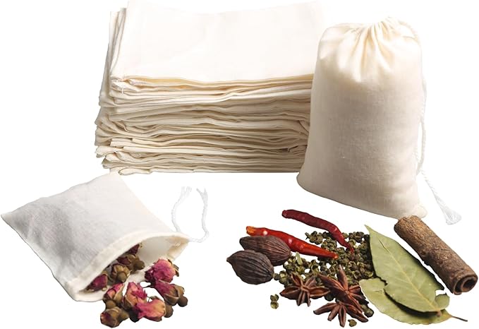 Eketirry Spice Bags, 20pcs Reusable Empty Tea Bags, Muslin Strainer Bags, Soup Bags for Cooking, Natural Cotton Fine Mesh Cheesecloth Bags for Cold Brew Coffee(7 x8Inch)