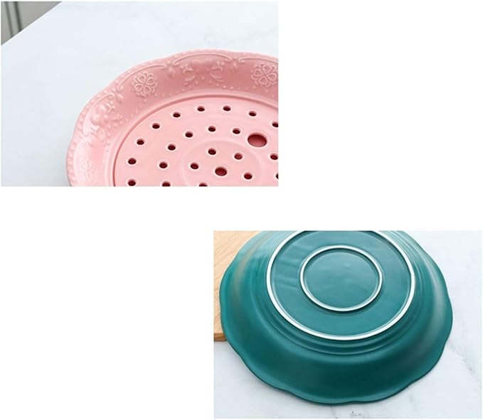 Snack Plate Ceramic Appetizer Snack Plate Drainage Plate Double Plate Fruit Plate Vegetable Plate Pastry Clapboard Plate Snack Tray (Color : D)