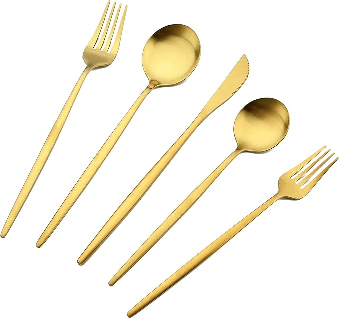 30-Piece Stainless Steel Silverware Set, Attractive Matte Finished Flatware Set, Serving for 6, Classic Cutlery set for Home/Restaurant，Includes Dessert Spoons Forks - Gold