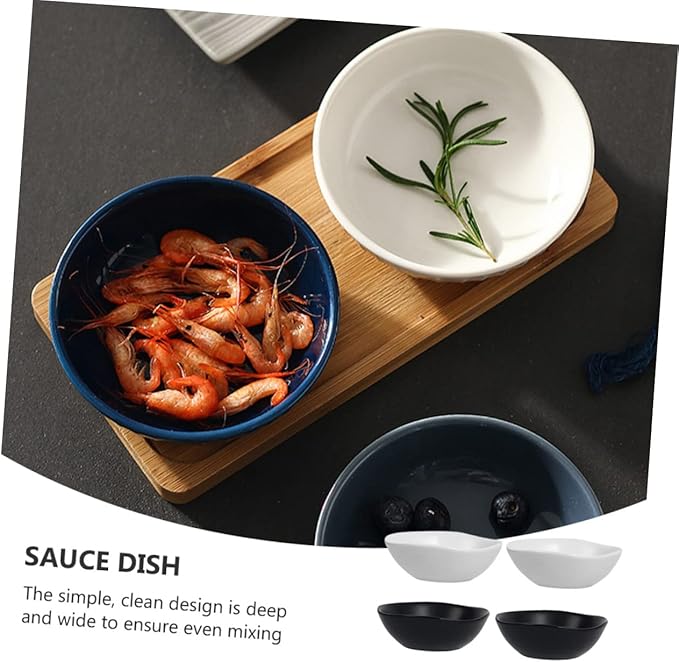 4pcs Ceramic Sauce Plates Multifunctional Dipping Dishes for Soy Sauce Vinegar and Condiments Appetizers Seasoning and Snacks Black White
