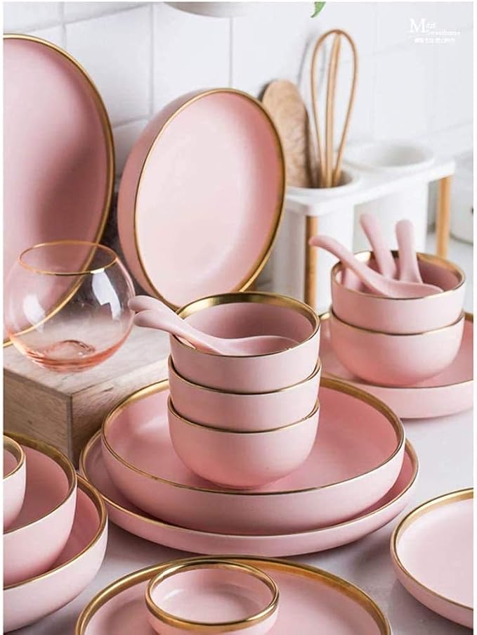 Dinner Plates,Dishes/Plate/Bowl Set,20 Pieces Pink Phnom Penh Matte Porcelain Tableware Ceramic Dinner Set Housewarming Gifts