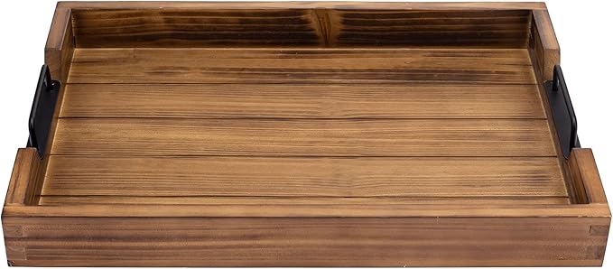 MyGift Burnt Wood Large Serving Tray with Handles, 20 x 14 Ottoman Tray, Breakfast, Coffee Server Tray