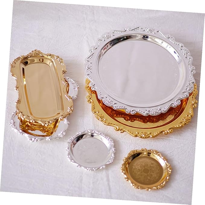 2 Pcs Stainless Steel Serving Trays Silver and Gold Storage Plates for Fruit Dessert Cake Pastry Platters Multipurpose Food Display for Kitchen Party