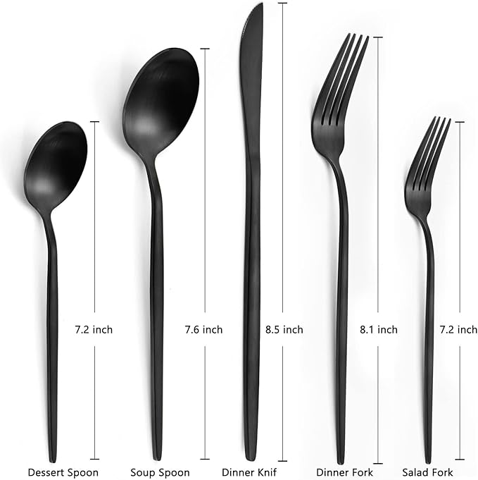 Matte Black Silverware Set, LAZAHOME Stainless Steel Flatware Cutlery Set Service for 4, 20-Piece Kitchen Utensil Set Include Spoons And Forks Set, Satin Polished Finished, Dishwasher Safe.
