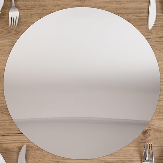 Efavormart 10 Pack Silver Round Acrylic Mirror Tray for Decoration, Large Circle Candle Plate Centerpiece Bases - 16"