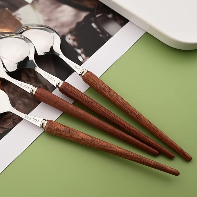 20-Piece Wood Handle Silverware Set 304 Stainless Steel Flatware Set Service For 4, Forks Spoons and Knives Set for Home, Restaurant, Wedding, Party (Rosewood)
