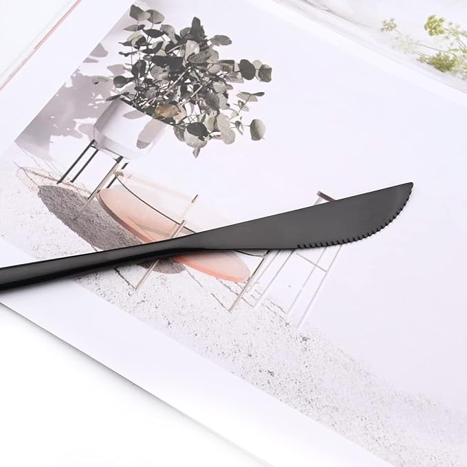 30Pcs Black Simplicity Mirror Finished Cutlery Set, 18/0 Stainless Steel Daily Use Silverware Kitchen Home Restaurant Party Dessert Flatware Set Include Knife/Fork/Spoon, Service For 6