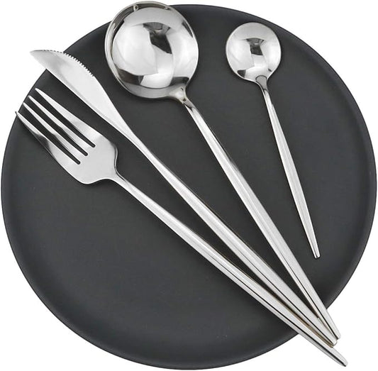Gugrida 40-Piece Silverware Set 18/10 Stainless Steel Reusable Utensils Forks Spoons Knives Set, Mirror Polished Cutlery Flatware Set, Great for Family Gatherings & Daily Use (Service for 10, Silver)
