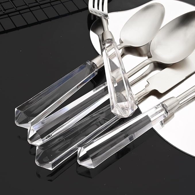 JASHII 20pcs 304 Stainless Steel Silver Flatware Cutlery Set, Matte Finished Knife Fork Spoon Set, Creative Handle,Service for 4, Dishwasher Safe for Home Wedding Hotel