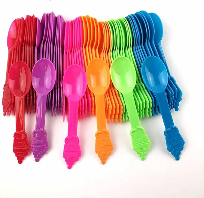 50PC Reusable Heavyweight Swirl Spoons, Durable Dessert Spoons for Frozen Yogurt, Ice Cream, and Snacks More(Assorted 5 Colors)