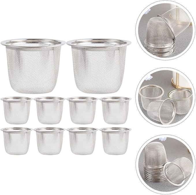 10pcs Teapot Filter Liner Tea Filter Strainer Metal Tea Infuser Tea Cup Strainer Tea Strainer for Loose Tea Fine Mesh Tea Strainers Tea Filters for Loose Tea Metal Tea Strainer