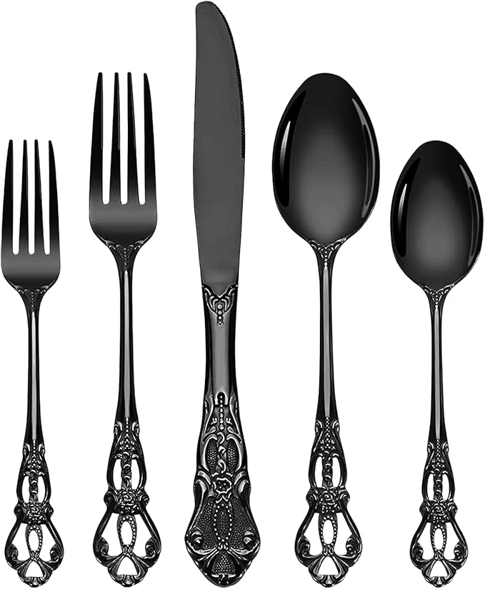 Vilihkc Gorgeous Retro Royal Stainless Steel 20 Pieces Flatware Set, Silverware Set, Anti-rust Stainless Steel Cutlery Set Utensils Including Fork Spoon and Knife
