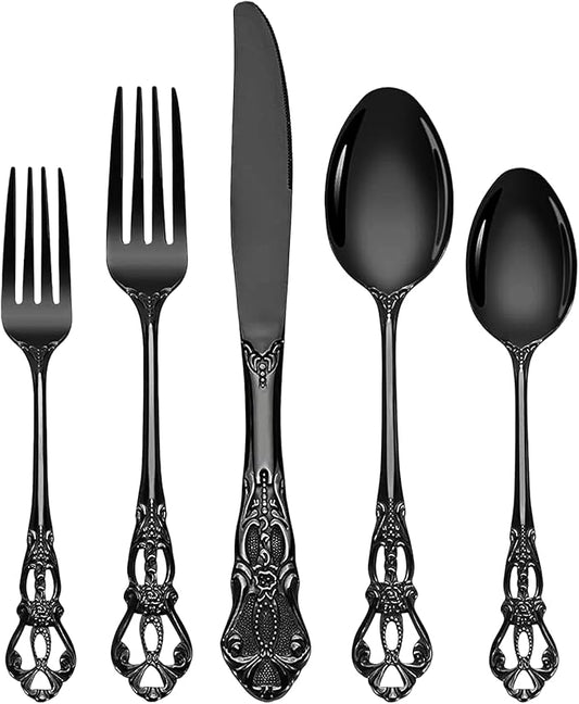 Vilihkc Gorgeous Retro Royal Stainless Steel 20 Pieces Flatware Set, Silverware Set, Anti-rust Stainless Steel Cutlery Set Utensils Including Fork Spoon and Knife