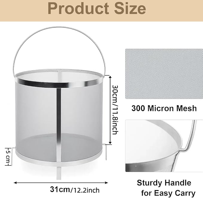 Gekufa Hop Filter 300 Micron 304 Stainless Steel – 11.8" x 12.2" Dry Hop Strainer for Homebrew, Beer, Wine, Tea & Coffee – Rust-Resistant Mesh, Dishwasher Safe, Easy to Clean (11.8”×12.2“)