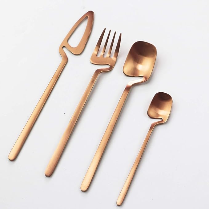24pcs Copper Dinnerware Set 304 Stainless steel Cutlery Matte Forks Spoons Knives Flatware Set Dinner Silverware Set