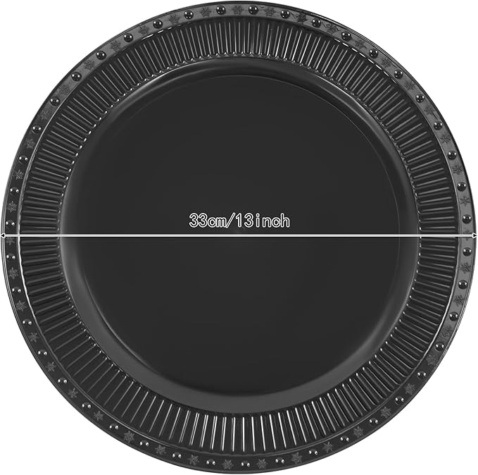 100 Pcs Antique Charger Plates Bulk 13 Inch Embossed Rim Plastic Party Dinner Plate Chargers Round Decorative Server Plate for Wedding Party Event Tableware (100pcs-black4)