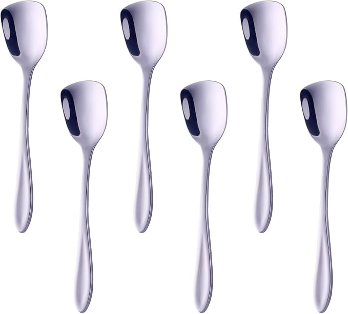 Buyer Star 5.63 Inch Ice Cream Spoon, Stainless Steel Shovel Spoon for 6, Mirror-Polished and Dishwasher-Safe, Suitable for Ice Cream and Dessert, Silver
