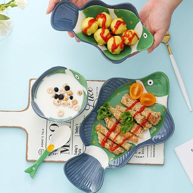 Mobestech Theme Plate Ceramic Food Serving Dish Hotel Buffet Plate Steamed Fish Tray