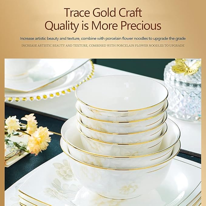 Dinnerware Sets - Luxury Gift Dishes Service Set, 35,56,60PCS Ceramic Dinnerware Set Bone China Tableware Dishes Plates Ceramic Combination Dinner Service Set Porcelaine Service for 10 (35 Pieces)