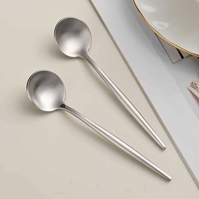 5.1 Inches Tea Spoons,SS18/10 Satin Finishing Coffee Spoons,Small Demitasse Spoon For Espresso,Mini Stirring Spoon For Dessert,Set Of 4 Solid Round Teaspoons