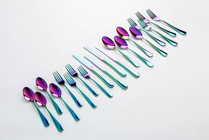 Nicole Miller 20-Piece Rainbow Flatware Set - Modern Stainles Steel Kitchen Utensils For A Stylish Dining, Service for 4