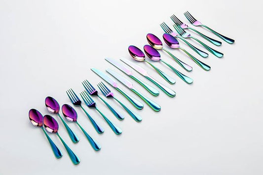 Nicole Miller 20-Piece Rainbow Flatware Set - Modern Stainles Steel Kitchen Utensils For A Stylish Dining, Service for 4