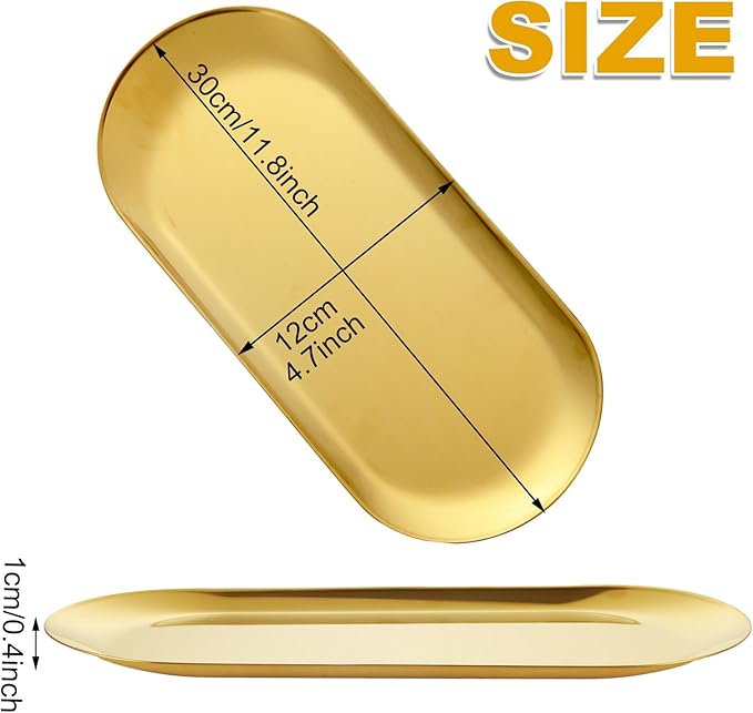 4PCS Stainless Steel Serving Tray Set Gold Platters for Serving Food Party Large Metal Trays Decorative 12" Long Plate Oval Storage Trays Thickened Serving Dishes for Entertaining Sushi Snack
