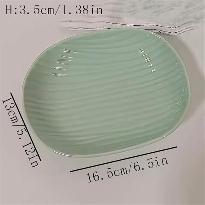 Kitchen Plates Mint Green Dinner Plate Striped Ceramic Plate Oval Dinner Plate Appetizer Plate Fruit Snack Salad Plate Deep Plate Restaurant Plates