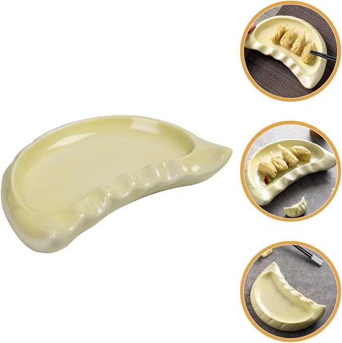 VOSAREA Dumpling-shaped Ceramic Serving Plate Unique Porcelain Salad Dish for Appetizers Snacks Dumplings Microwave Safe Creative Design for Home Dining and Buffets