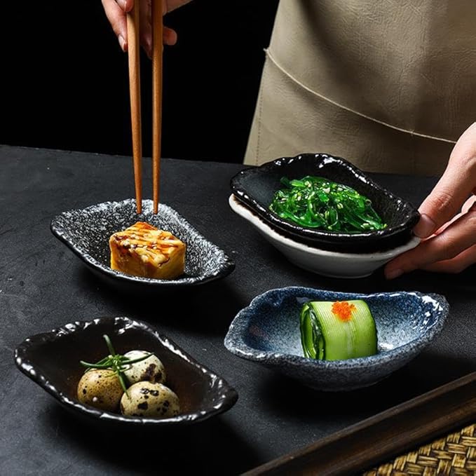 Dessert Plates Japanese Seasoning Dish Household Ceramic Seasoning Dish Soy Sauce Dish Vinegar Dish Dipping Dish Appetizer Plates Snack Tray(B)