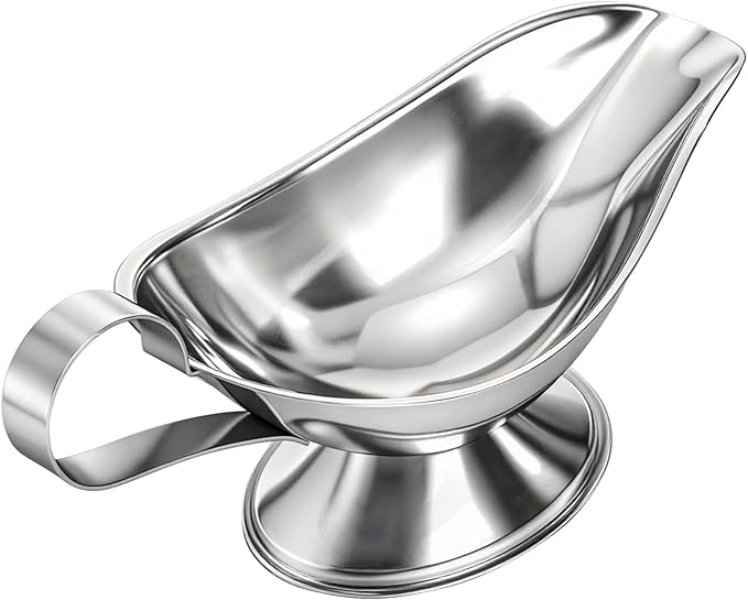 ZOOFOX Set of 2 Gravy Boat, 8 oz Stainless Steel Sauce Boat with Easy-Pour Spout and Handle, Sauce Serving Dish for Salad Dressings, Creamer, Broth, Black Pepper
