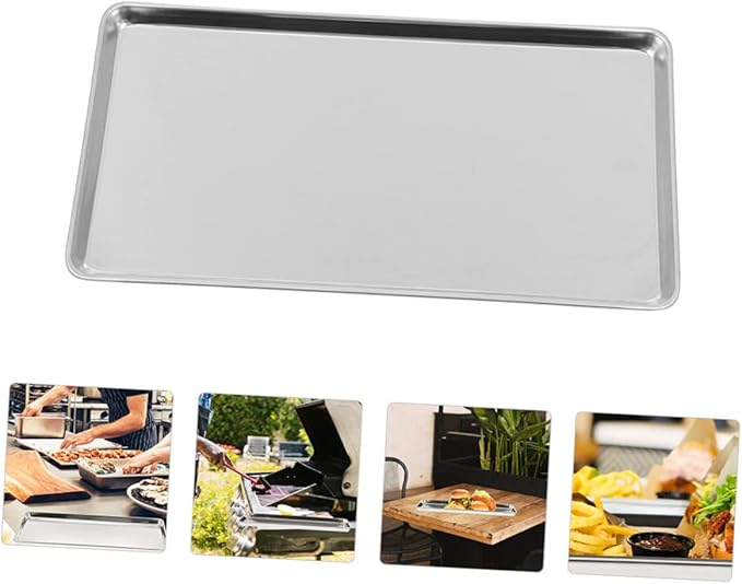 Stainless Steel Rice Noodle Dish Jewelry Tray Household Food Plate Sizzling Platter Kitchen Storage Tray Pot Banquet Plate Rectangular Griddle Cold Noodle Silver