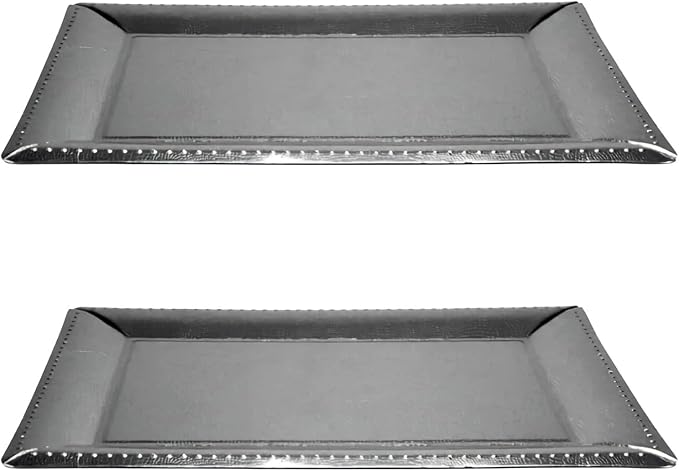 Premium Silver Decorative Serving Paper Trays - 16.25" x 12", 2 Count - Elegant Heavyweight Paper Platters for Parties & Events
