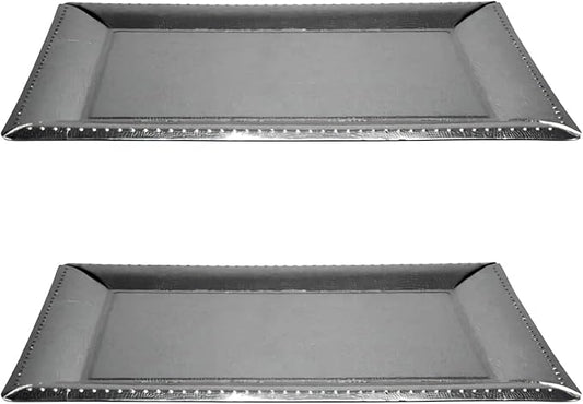 Premium Silver Decorative Serving Paper Trays - 16.25" x 12", 2 Count - Elegant Heavyweight Paper Platters for Parties & Events