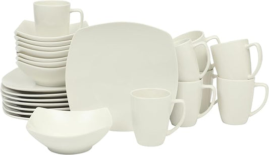 Gibson Home Zen Buffet (Service for 8) 24 Piece Plates and Bowls Porcelain Solid Color Dishes Ceramic Dinnerware Set - White