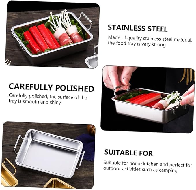 PRETYZOOM 1Pc Stainless Steel Food Serving Tray with Handle Small Silver Snacks Tray for Fruits and Appetizers Easy to Move Design Smooth Surface