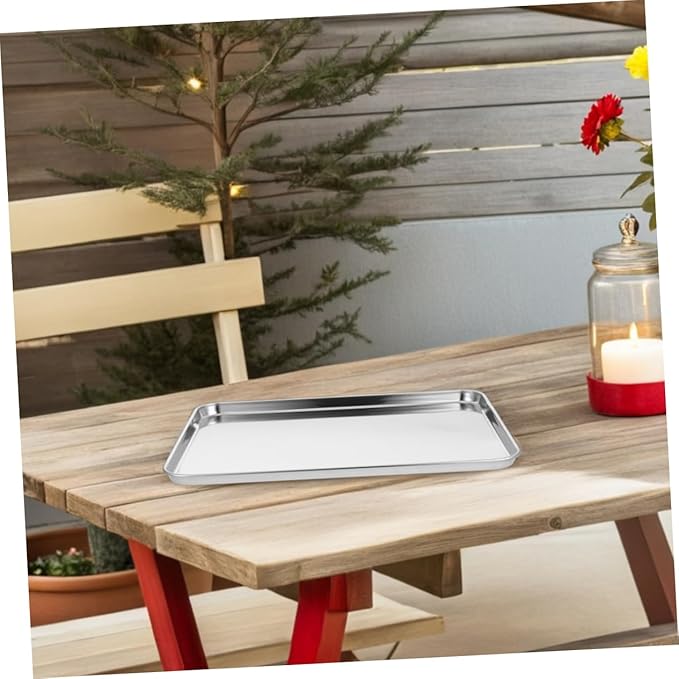 Zerodeko Stainless Steel Serving Tray 2pcs Rectangular Food Plate for Cold Noodle Making Sturdy Non-Slip Design for Home Kitchen and Restaurant