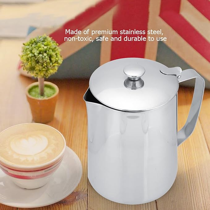 Milk Frothing Pitcher with Lid, Steaming Pitchers Stainless Steel Milk Coffee Cappuccino Latte Art Barista Steam Pitchers Milk Jug Cup(2000ml), Frothing Cup Pitcher Milk Stainless Steel Mug with