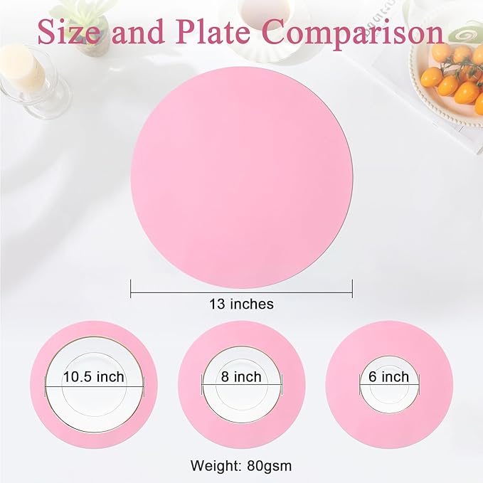 SHACOS 100 pcs Round Paper Placemats Disposable 13 inch Colored Paper Place Mats for Wedding Birthday Party Bridal Baby Shower Table Decoration, Light Pink (Pack of 2)
