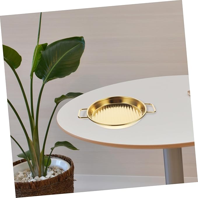 PRETYZOOM Gold Serving Tray Metal Snack Plate Lids Cooking Tray for Fried Chicken Snack Serving Dish Handle