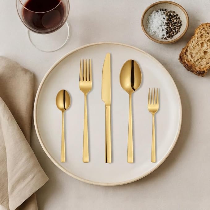 Oxford Silverware Set, 30 Piece Gold Flatware Premium Polished Stainless Steel, Service for 6, for Kitchen, Home, Wedding, Party, Mirror Polished Dishwasher Safe