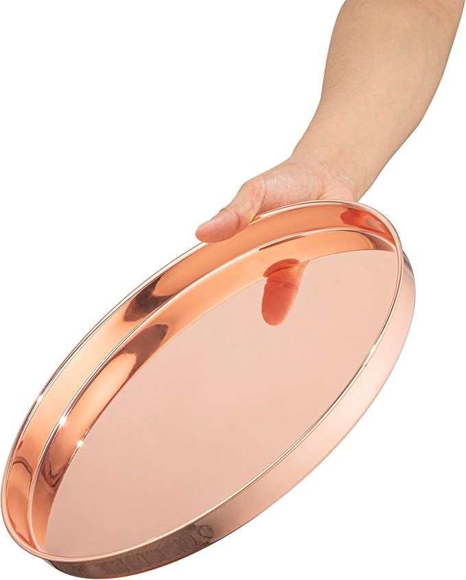 Restaurantware 12-inch Round Stainless Steel Serving Tray: Perfect for Bars Restaurants and Catered Events - Copper-Plated Party Tray for Cocktails and Snacks - 1-CT