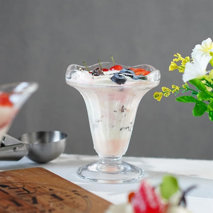 kanpura 2-Piece 5 oz Crystal Art Deco Ice Cream Bowl Set, Thicker Bottom, Freezer Safe, Dishwasher Safe, Elegant Tulip Design for Desserts, Salads, Fruits, Cocktails