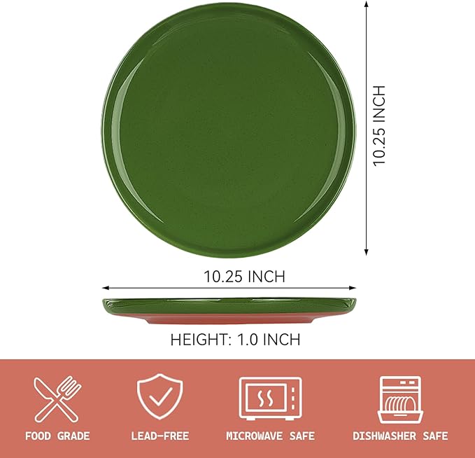 GZG Ceramic Dinner Plates Set of 4, 10.25 Inch Speckled Stoneware Plates with Clay-Tone Base, Large Ceramic Plates for Steak, Salad, Pizza, Microwave Oven Dishwasher Safe