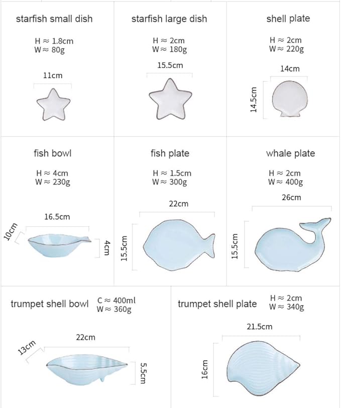 Porcelain plateOcean Style Ceramic Plate Tableware Whale Fish Dish Shell Starfish Trumpet-blue starfish small