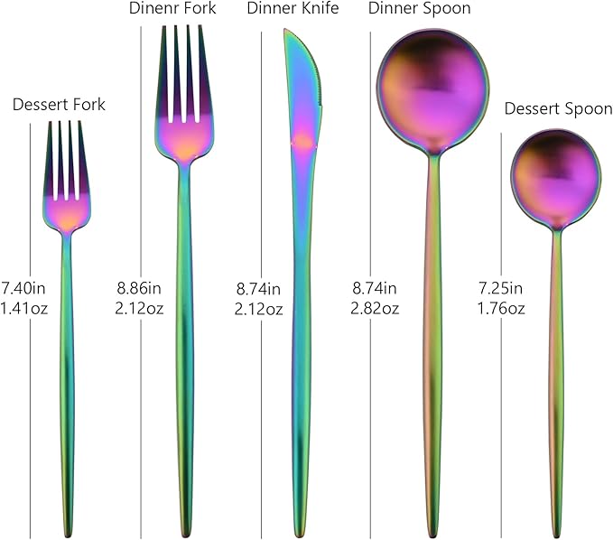 18/10 Stainless Steel Matte Flatware Set (4, Rainbow)